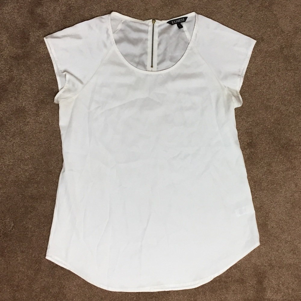 Express Flowy White Blouse Back Zip
